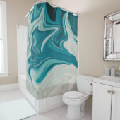 Weiße und aquamarine abstrakte Malerei Duschvorhang (Beispiel)