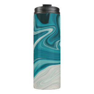 Weiße und aquamarine abstrakte Malerei Thermosbecher