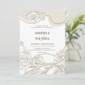 Weiße und beige Rose zum Hochzeitsfest Einladung (Stehend Vorderseite)
