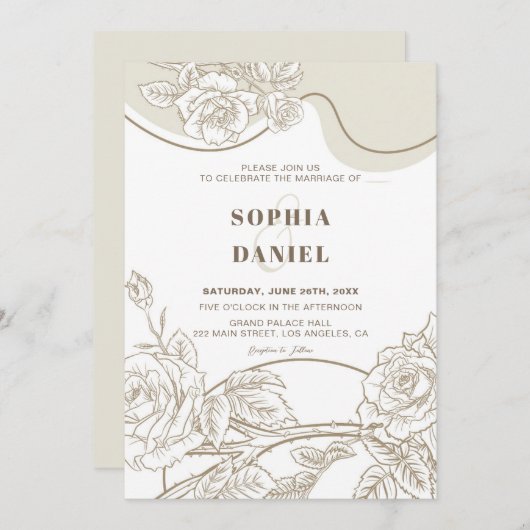 Weiße und beige Rose zum Hochzeitsfest Einladung (Vorne/Hinten)