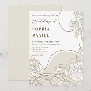 Weiße und beige Rosen Hochzeit Einladung
