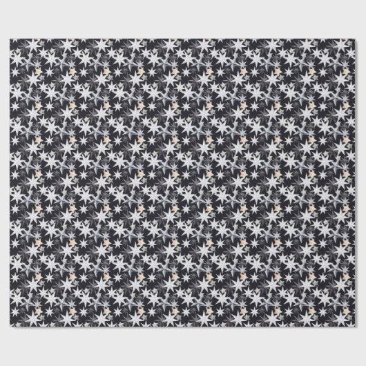 Weiße und beige Sterne. Schwarzer Hintergrund. Chr Geschenkpapier (Flach)