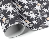 Weiße und beige Sterne. Schwarzer Hintergrund. Chr Geschenkpapier (Rolleneckpunkt)