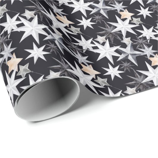 Weiße und beige Sterne. Schwarzer Hintergrund. Chr Geschenkpapier (Rolleneckpunkt)