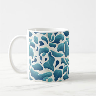 Weiße und blaue abstrakte Blätter   Küstenmuster Kaffeetasse