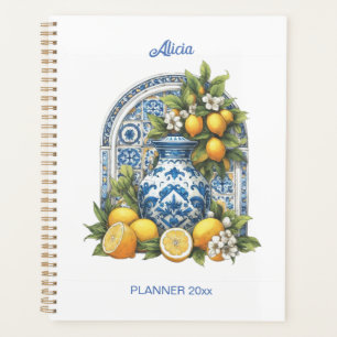 Weiße und blaue Amalfi-Keramik Vase Lemons undatie Planer