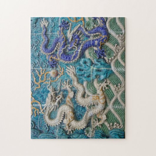 Weiße und blaue asiatische Art-Drachen Puzzle (Vertikal)