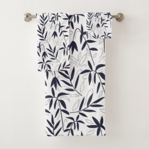Weiße und blaue Bambusmuster Badhandtuch Set