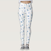 Weiße und blaue Blume Leggings (Vorderseite)