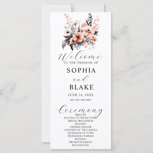 Weiße und blaue Blume - Weißes Hochzeitsprogramm (Vorderseite)