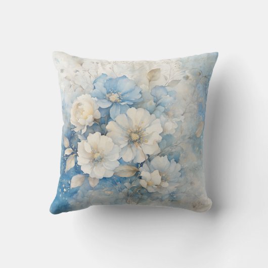 Weiße und blaue Blumen Kissen (Rückseite)