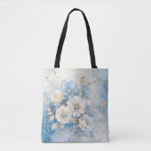 Weiße und blaue Blumen Tasche (Vorderseite)