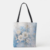 Weiße und blaue Blumen Tasche (Rückseite)