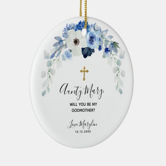 Weiße und blaue Blüte Werden Sie meine Mutter sein Keramik Ornament (Rechts)