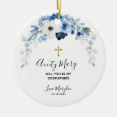 Weiße und blaue Blüte Werden Sie meine Mutter sein Keramik Ornament (Vorne)