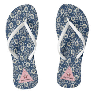 Weiße und blaue Blütenpflanze Flip Flops Badesandalen