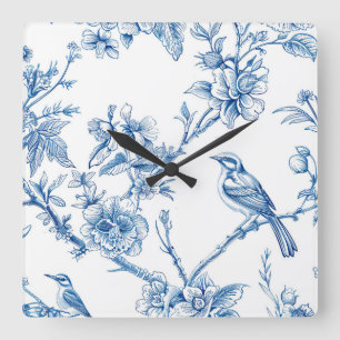 Weiße und blaue Chinoiserie-Wanduhr Quadratische Wanduhr