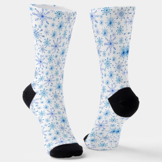 Weiße und blaue Eis und Schneeflocken Socken (Gewinkelt)