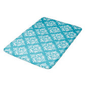Weiße und blaue florale Damastmuster Badematte (Schrägansicht)