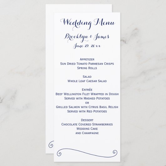 Weiße und blaue Hochzeitskarten Menükarte (Vorne/Hinten)