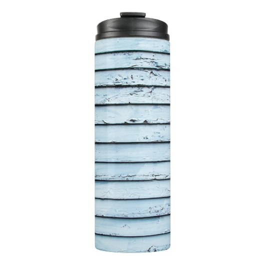 Weiße und blaue Holzoberfläche Thermosbecher (Vorderseite)