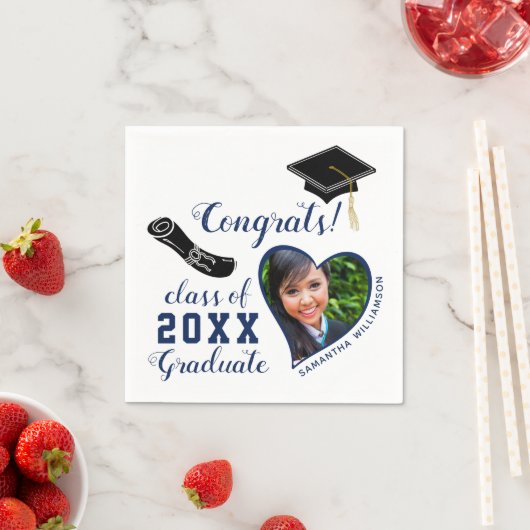 Weiße und blaue Klasse 2025 Abschluss Serviette (Beispiel)