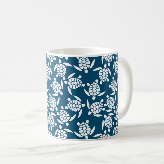 Weiße und blaue Küstenlinie Schildkrötenmuster Kaffeetasse (VorderseiteRechts)