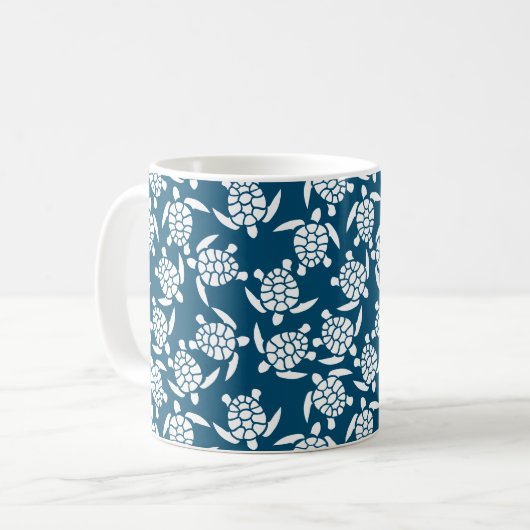 Weiße und blaue Küstenlinie Schildkrötenmuster Kaffeetasse (Vorderseite Links)