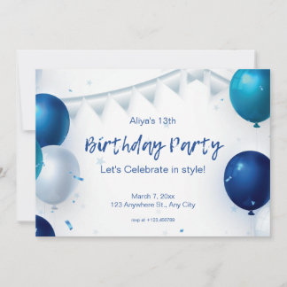 Weiße und blaue moderne Geburtstagsparty Einladung