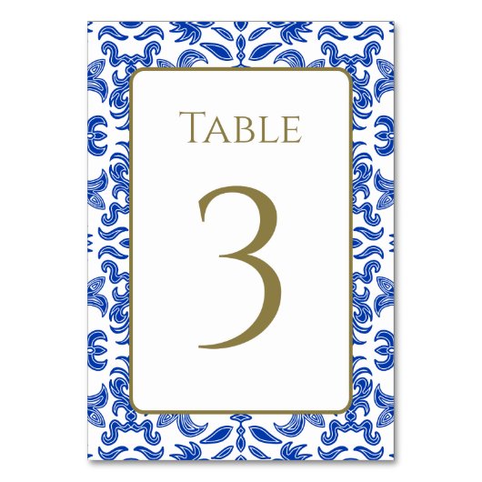 Weiße und blaue Mustertabellennummer Tischnummer (Vorderseite)