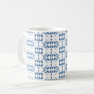Weiße und blaue Ornament-Art-Deco-Geometrie Kaffeetasse