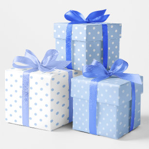 Weiße und blaue Pastel Polka Dot Mix Geschenkpapier Set
