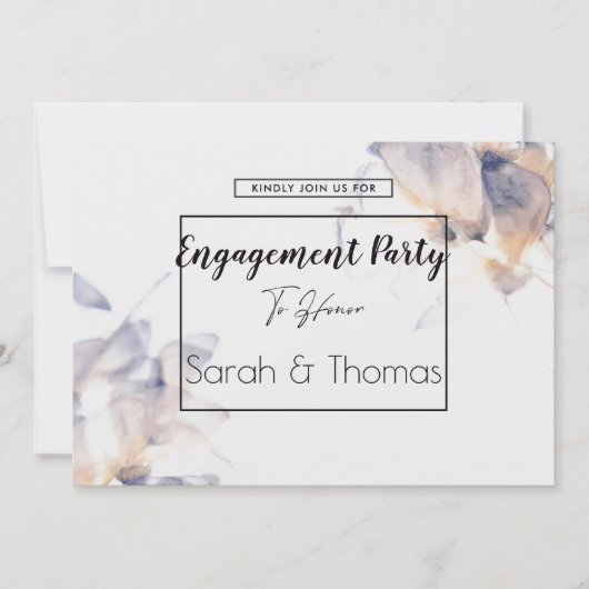 WEISSE UND BLAUE PATELE BLUMENELEGANTE VERLOBUNG EINLADUNG (Vorderseite)