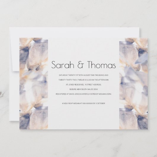 WEISSE UND BLAUE PATELE BLUMENELEGANTE VERLOBUNG EINLADUNG (Rückseite)