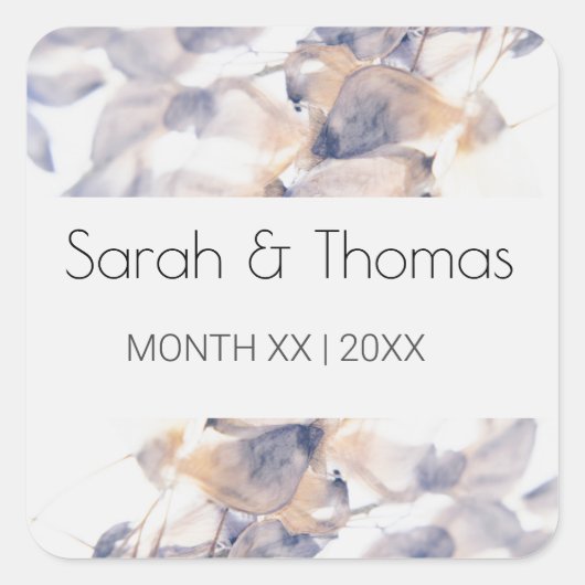 WEISSE UND BLAUE PATELES BLUMENELEGANTE FLÄCHE QUADRATISCHER AUFKLEBER (Vorderseite)