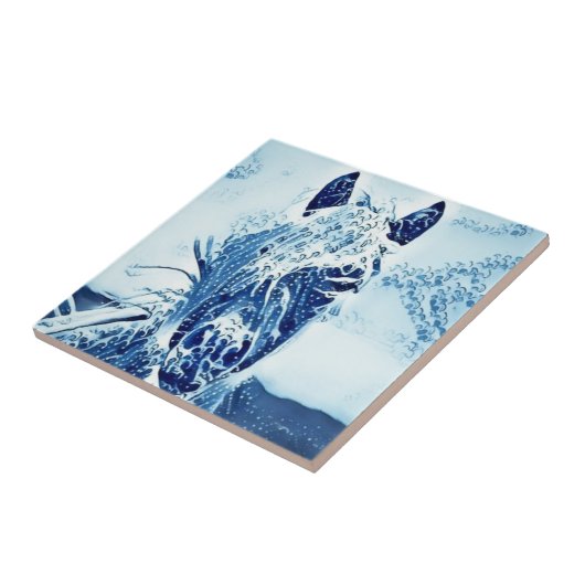 Weiße und blaue Pferdekopf-Fliese Fliese (Seite)