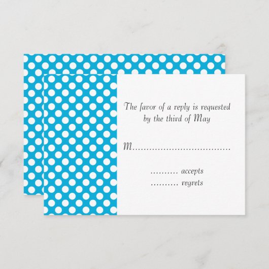 Weiße und blaue Polka Dot RSVP Karte (Vorne/Hinten)