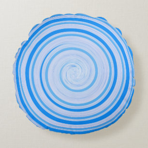 Weiße und blaue Spirale Rundes Kissen