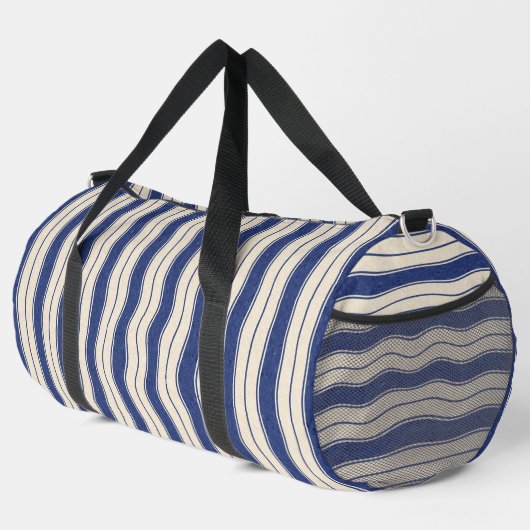 Weiße und blaue Streifen Druckknopfbeutel Duffle Bag (Rechte Ecke)