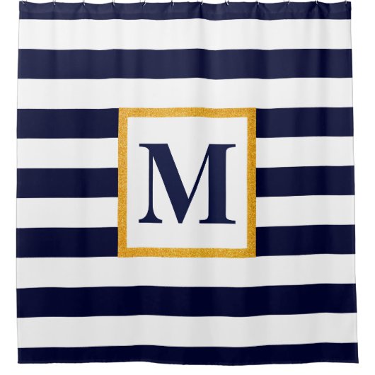 Weiße und blaue Streifen Duschvorhang (Vorderseite)