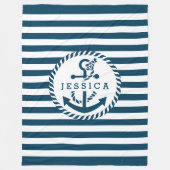 Weiße und blaue Streifen und Anker für Wasserfahrz Fleecedecke (Vorderseite)