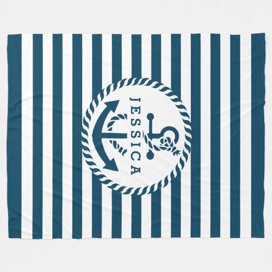Weiße und blaue Streifen und Anker für Wasserfahrz Fleecedecke (Vorderseite (Horizontal))