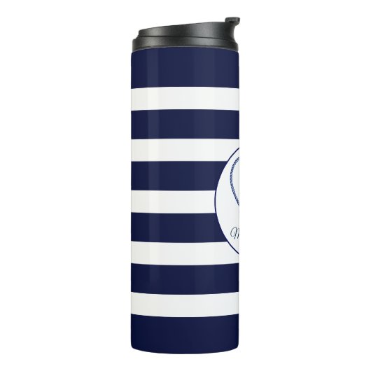 Weiße und blaue Streifen und Anker Thermosbecher (Nach links gedreht)
