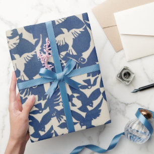 Weiße und blaue Tauben Faltpapier Geschenkpapier