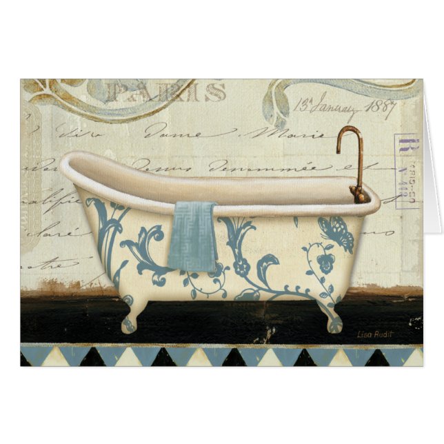 Weiße und blaue Vintage Bad-Wanne (Vorderseite (Horizontal))
