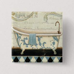 Weiße und blaue Vintage Bad-Wanne Button