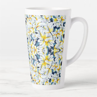WEISSE UND BLAUE WASSERFARBEN LILILIES LATTE TASSE
