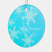 Weiße und blaue Weihnachtsschneeflocken Keramikornament (Links)
