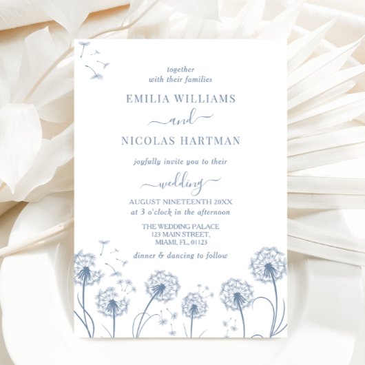 Weiße und blaue Wildblume Boho Wedding Einladung