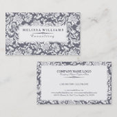 Weiße und blaugraue Vintage Blütendamasken Visitenkarte (Vorne/Hinten)
